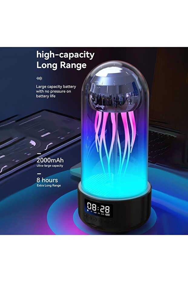 Bluetooth Speaker & Lamp with Clock Wireless 7-Color LED Jellyfish Lamp Speaker - 6