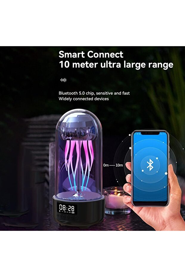 Bluetooth Speaker & Lamp with Clock Wireless 7-Color LED Jellyfish Lamp Speaker - 4
