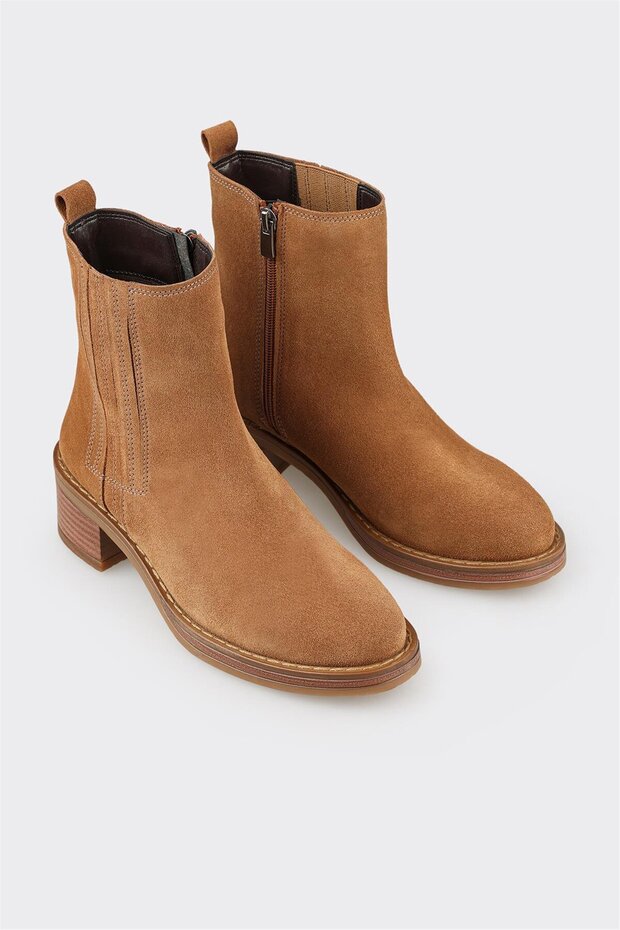 Taba Deri Kadın Topuklu Bot - 2