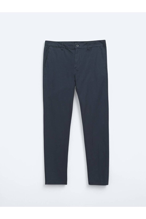Lacivert Düz Dokuma Regular Fit Casual Pamuk Karışımlı Pantolon - 5