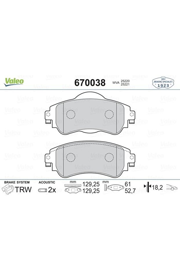 Psa On Fren Balatası C4 (b7) 1,4 Vti,1,6 Hdi (11 / 2009 ); Ds4 1,6 Hdi,1,6 E Hdi (04 / 2011 ) - Val - 1