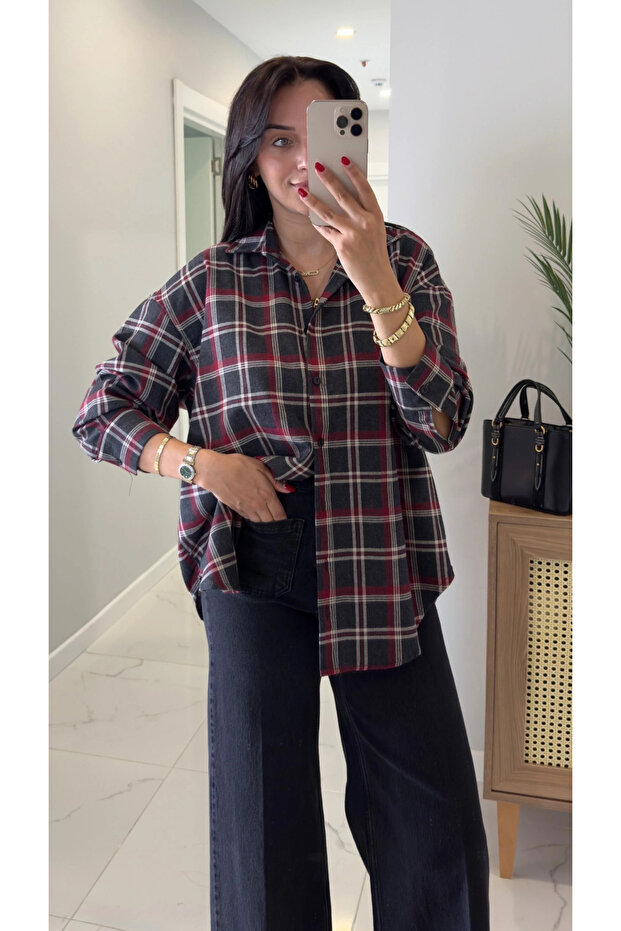 Burgundy Plaid Shirt - 2226