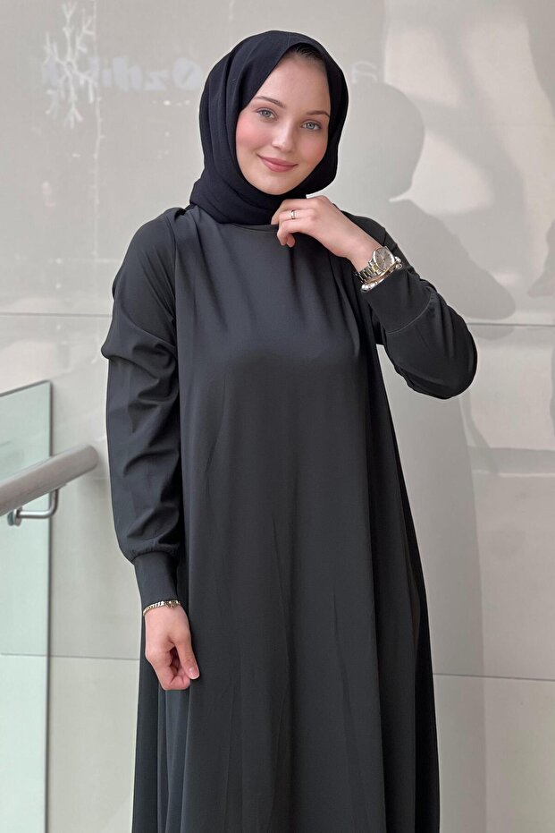 Basic Uzun Kollu Bambu Elbise - 4