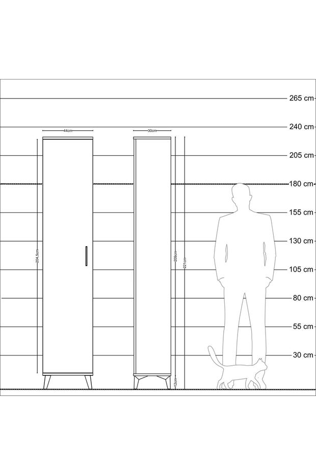 Arges Dolap 2 Raflı Tek Kapaklı Tek Askılı 44x30x221 Çam-Çam - 6