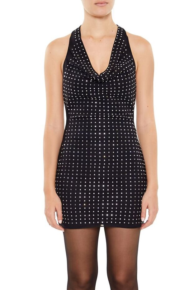 Taşlı Halter Yaka Mini Elbise - 1