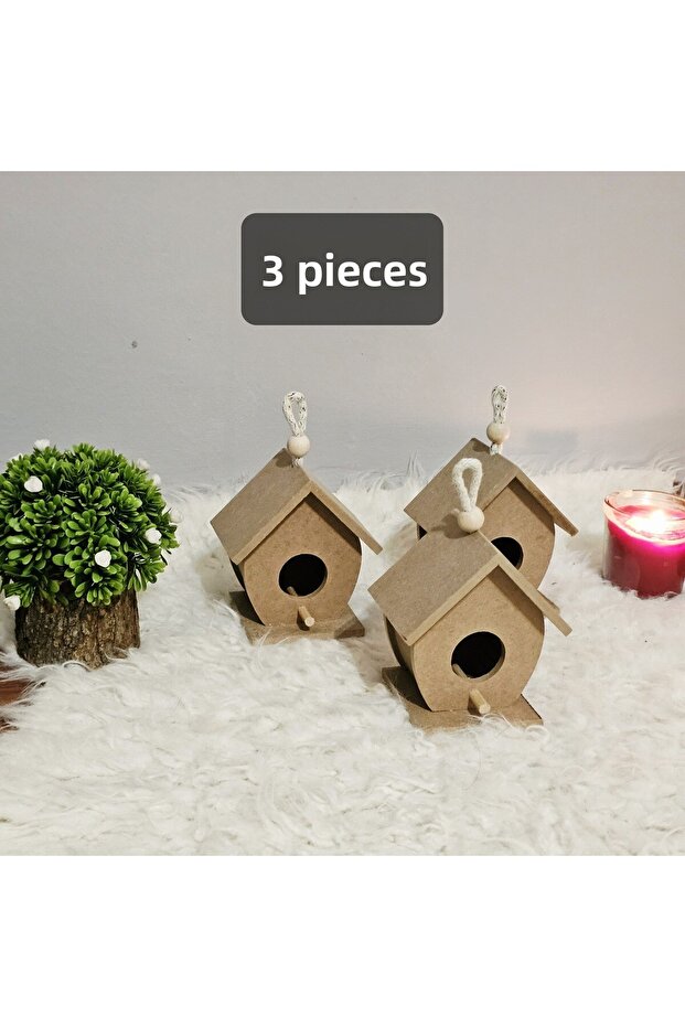 Wooden Paintable 3 Pieces Bird Nest Mdf Raw Decorative Bird House