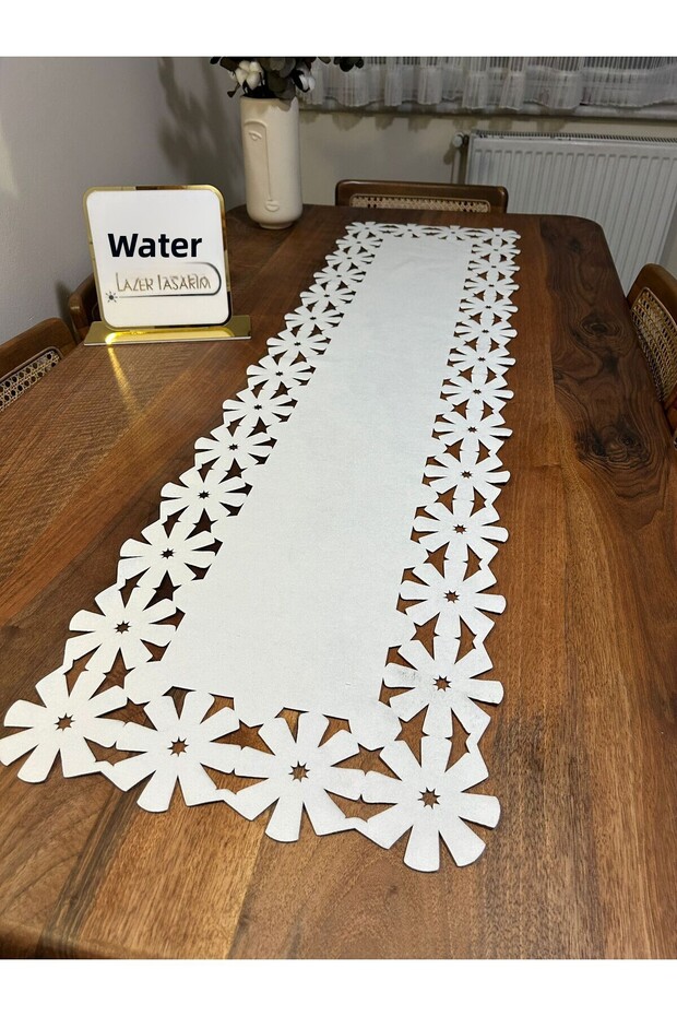 White Floral Border Runner -Tablecloth