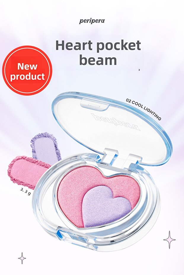 Two-Color, Heart-Shaped Design, Intense Sparkle Highlighter Heart Pocketbeam (02 Cool Lighting)