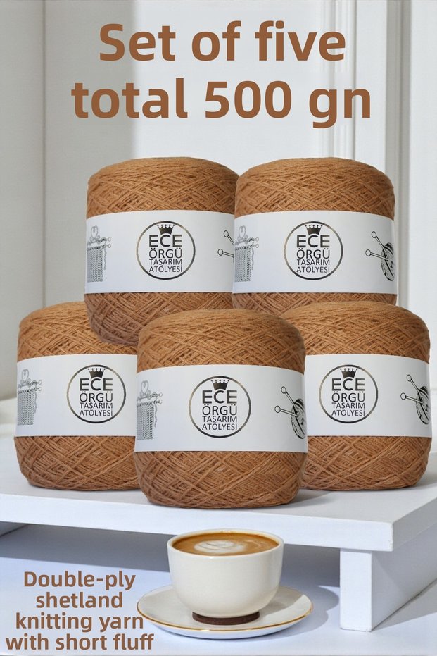 Cappuccino Color, Short Pile, Double Ply, 35% Wool - 65% Acrylic Shetland Knitting Yarn (500 Gr.)