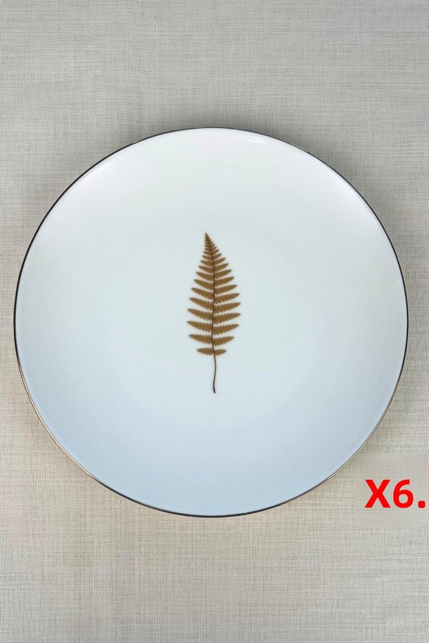 Tabak Evi Porcelain Natura Fern Gold Gilded Serving Plate 24.50cm Set of 6