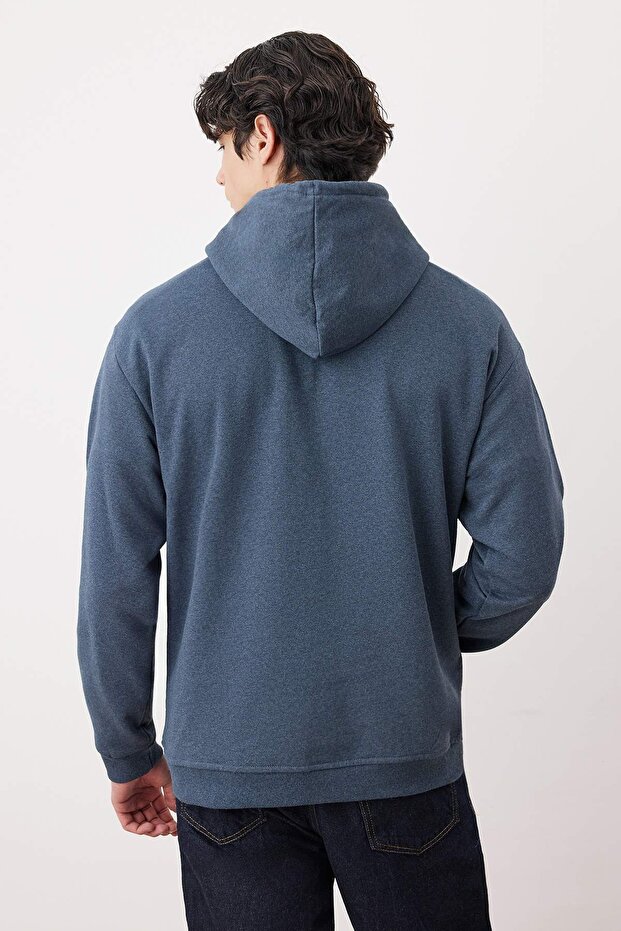 Indigo Oversize/Geniş Kesim Kapüşonlu İçi Polar/Sıcak Tutan Sweatshirt TMNAW23SW00195 - 5