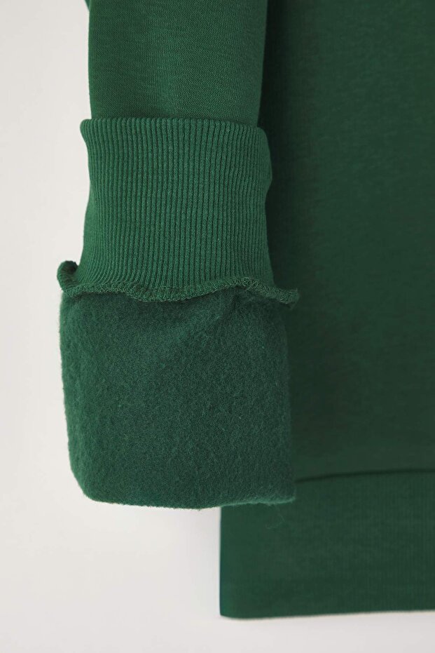 Zümrüt Yeşili Kalın İçi Polarlı Regular Kalıp Bisiklet Yaka Basic Örme Sweatshirt TWOAW24SW00101 - 7