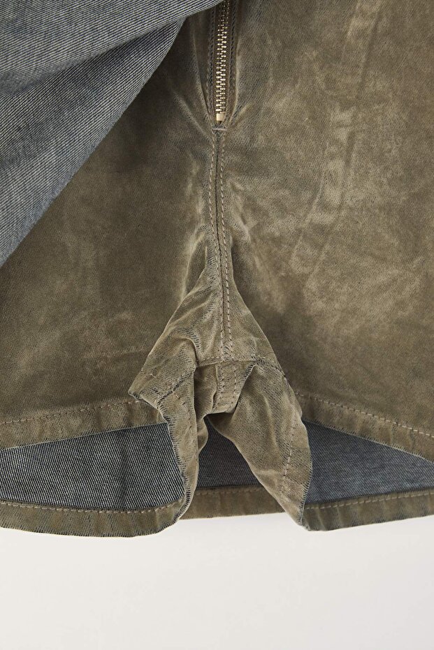 Bej Süet Görünümlü Flok Baskılı Mini Denim Şort Etek TWOAW26SR00040 - 6