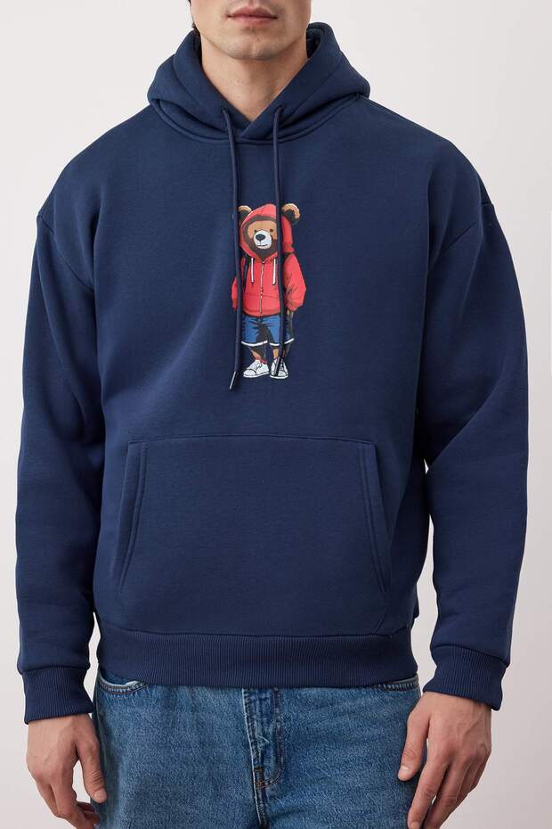 Lacivert Oversize/Geniş Kesim İçi Polar/Sıcak Tutan Pamuk Unisex Sweatshirt TMNAW22SW1462 - 3