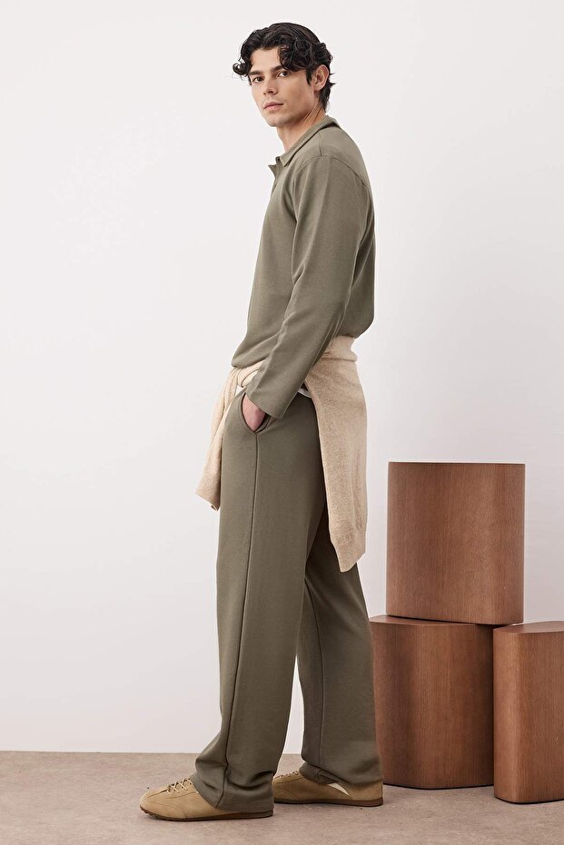 Haki Üst Oversize Alt Straight Polo Yaka Kalın Eşofman Takımı TMNAW26EM00000 - 3