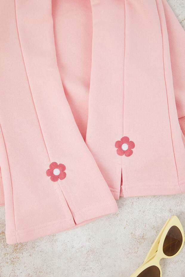 Açık Pembe Pamuklu Çiçekli Regular Kız Çocuk Örme Alt - Üst Takım TKDAW26AU00011 - 4
