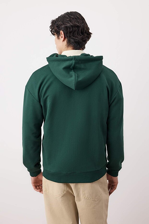 Koyu Yeşil Oversize/Geniş Kesim Fermuarlı Basic Şardonsuz Sweatshirt-Hırka TMNAW22SW0620 - 4