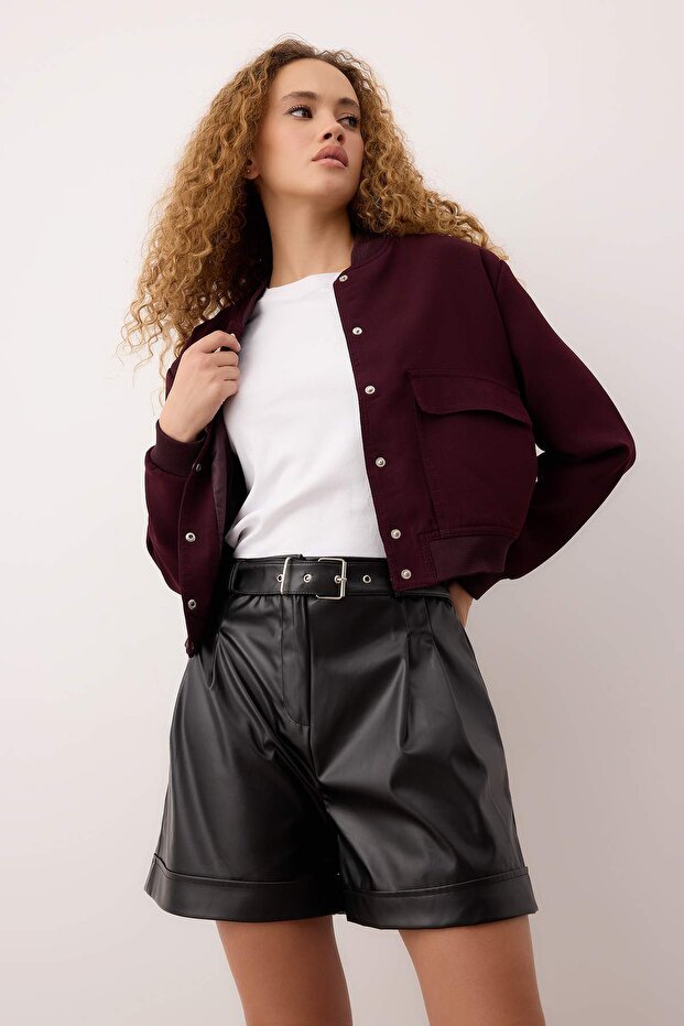 Siyah Kemerli Deri Şort & Bermuda TWOAW26SR00044 - 3