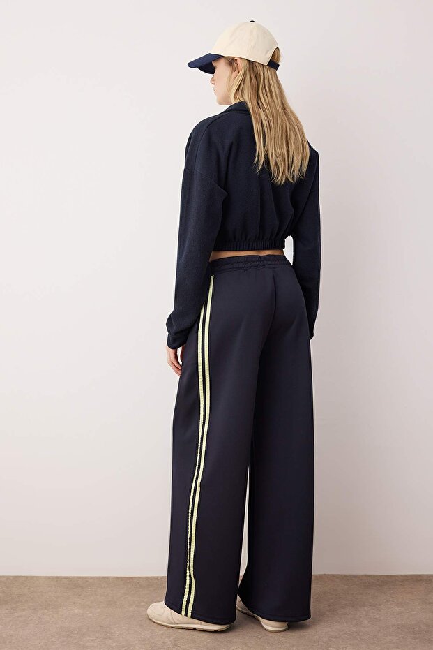 Lacivert Biyeli Wideleg/ Geniş Paça Örme Eşofman Altı TWOAW26EA00017 - 4