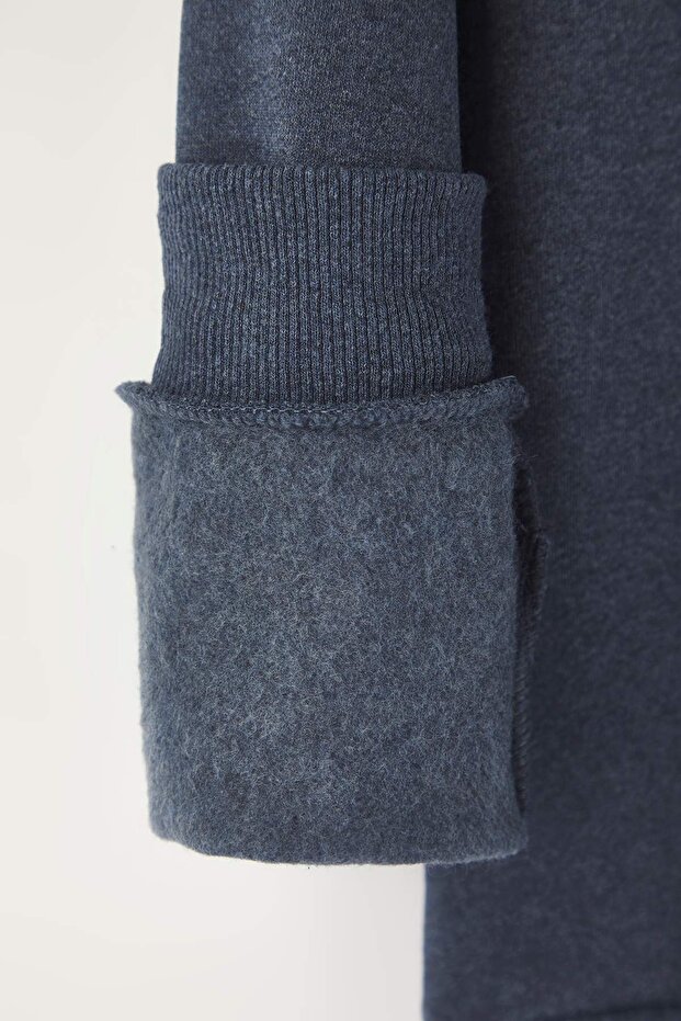 Indigo Regular/Normal Kesim Dik Yaka Kalın İçi Polarlı Sweatshirt TMNAW26SW00021 - 7