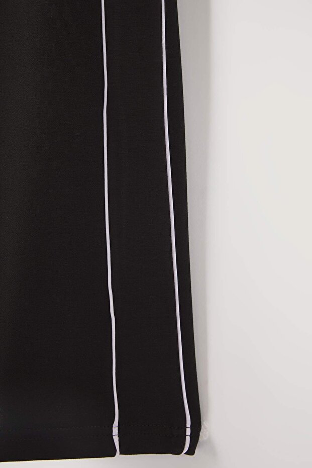 Siyah Biyeli Wide Leg/Geniş Paça Örme Spor Eşofman Altı THMAW26EA00001 - 6