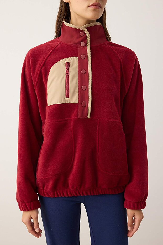 Bordo Polar Oversize Spor Örme Sweatshirt THMAW26SW00002 - 6