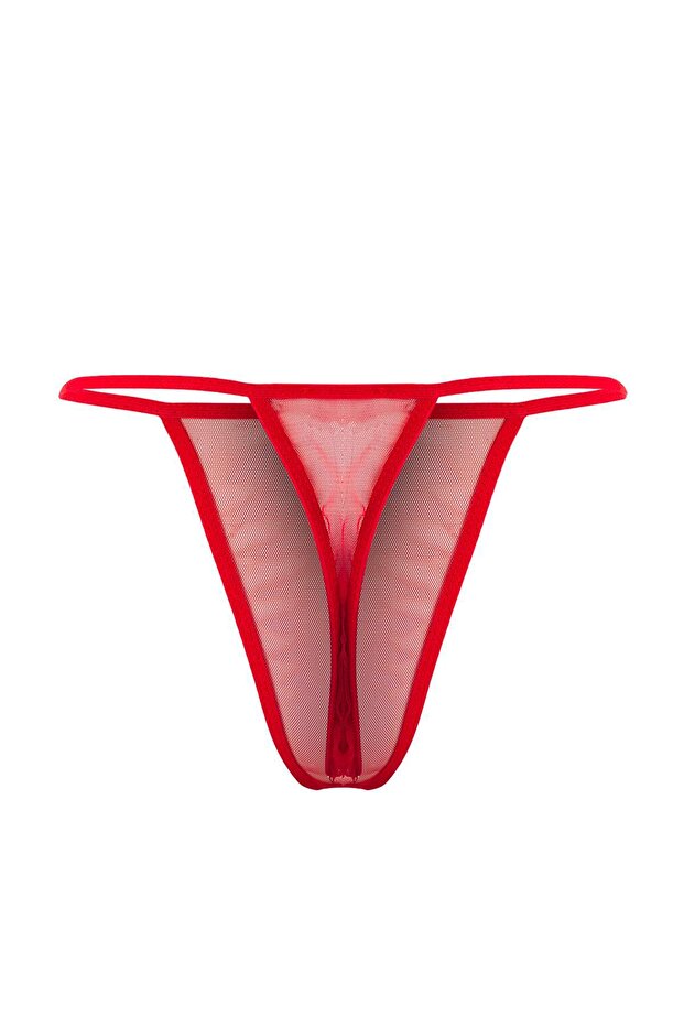 Kırmızı Jartiyerli Saten ve Tül Sırt Transparan Külotlu Babydoll/Fantezi Gecelik THMAW26LL00002 - 10