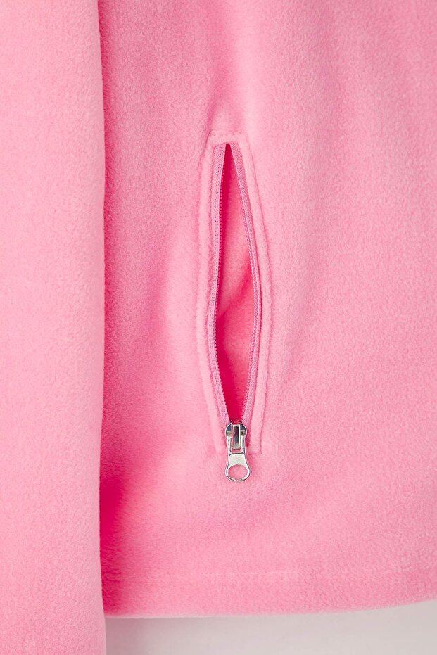 Pembe Polar Düz Dik Yaka Cepli Fermuarlı Regular/Normal Kesim Örme Sweatshirt TWOAW26SW00005 - 6