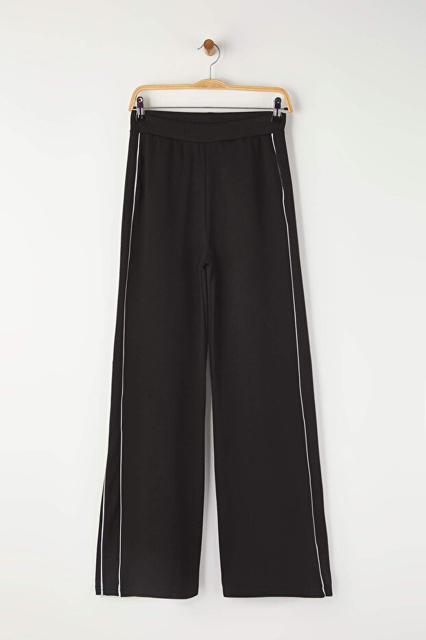 Siyah Biyeli Wide Leg/Geniş Paça Örme Spor Eşofman Altı THMAW26EA00001 - 5