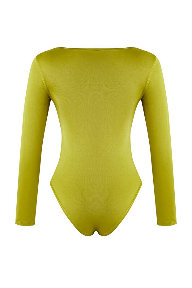 Yağ Yeşil Fitted/Vücuda Oturan Aksesuar Detaylı Çıtçıtlı Esnek Örme Body TWOAW26BD00004 - 6