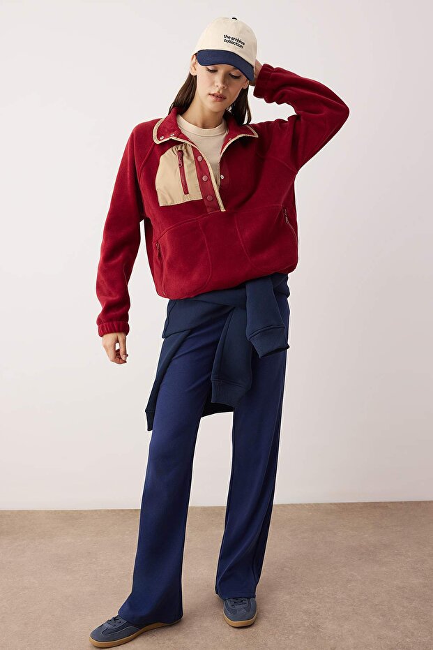 Bordo Polar Oversize Spor Örme Sweatshirt THMAW26SW00002 - 5
