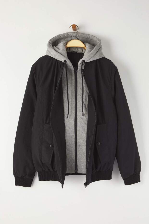 Siyah Regular Fit Örme Kapüşonlu Unisex Kışlık Mont TMNAW26MO00015 - 8