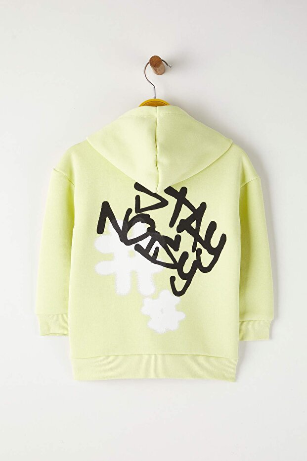 Sarı Pamuklu Baskılı Kapüşonlu Oversize Örme Kalın/İçi Polarlı Unisex Sweatshirt TKDAW26SW00045 - 6