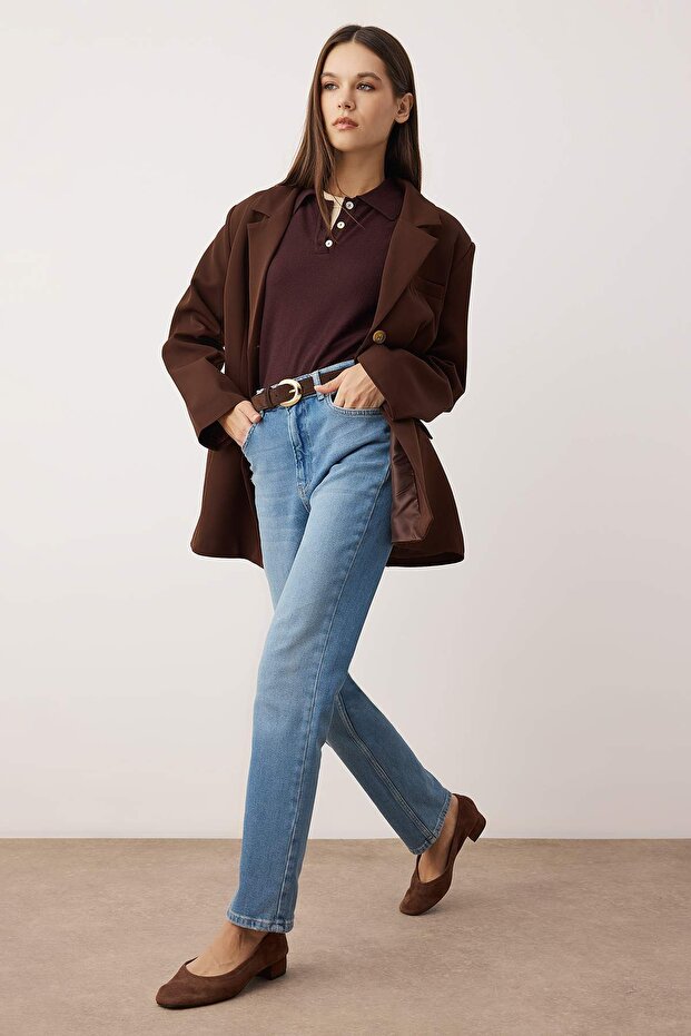 Mavi Yüksek Bel Comfort/Esnek Slim Fit Mom Jeans TWOAW26JE00229 - 2
