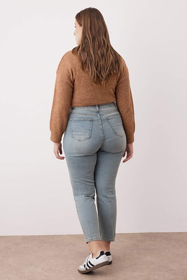 Mavi Yüksek Bel Esnek Büyük Beden Skinny Jeans TBBAW26CJ00035 - 4