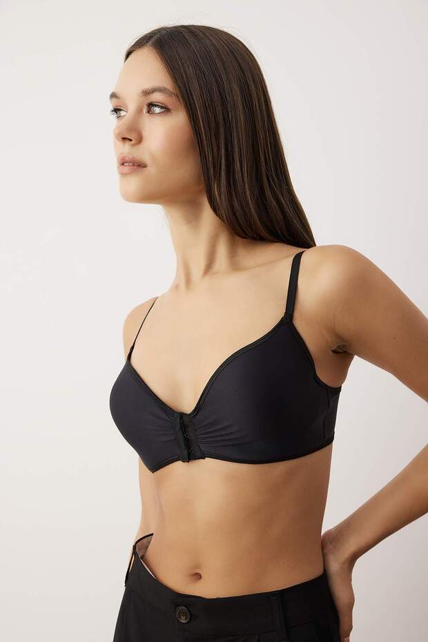 Siyah Micro Kaplı T-Shirt Bra Örme Sütyen THMAW26SU00012 - 3