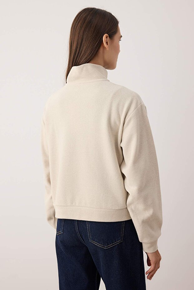 Taş Regular/Normal Kalıp Yarım Pat Fermuarlı Kalın Örme Sweatshirt TWOAW26SW00059 - 3