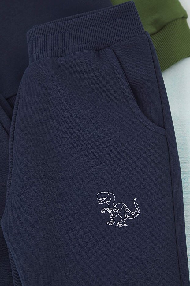 Yeşil Pamuklu Nakışlı Oversize Erkek Çocuk Örme Alt - Üst Takım TKDAW26AU00039 - 3