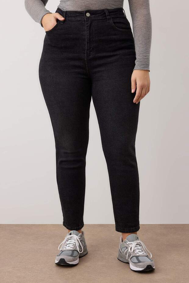 Antrasit Yüksek Bel Esnek Büyük Beden Skinny Jeans TBBAW26CJ00035 - 3