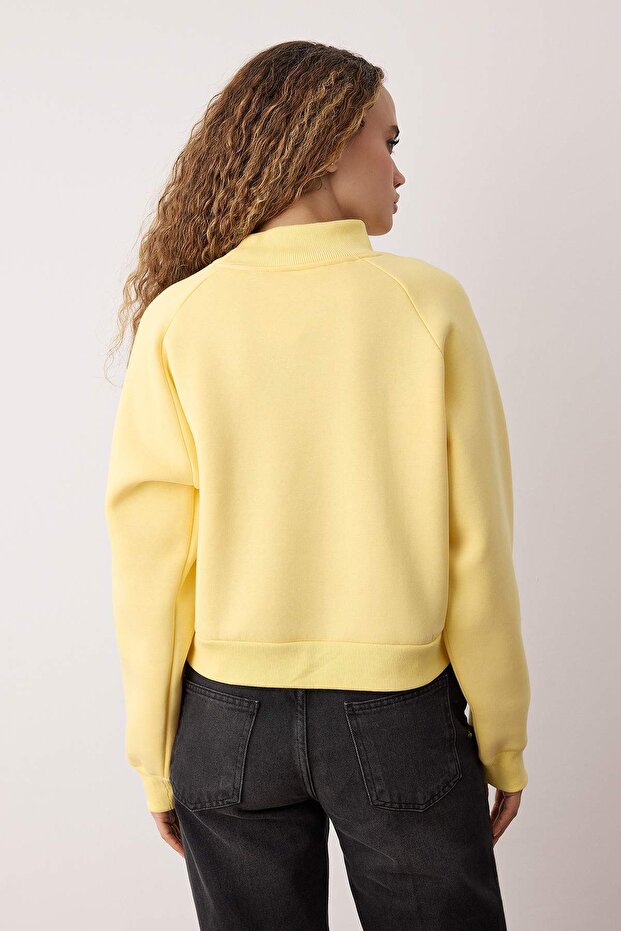 Açık Sarı Reglan Kollu Oversize/Geniş Kalıp Kalın İçi Polarlı Örme Sweatshirt TWOAW26SW00150 - 4