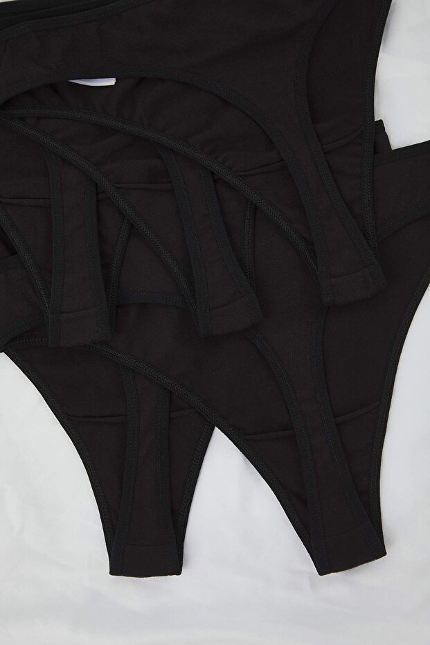 Fekete 5 csomagos pamut normál derekú tanga nagy méretű alsónadrág TBBSS25CM00012 - 2