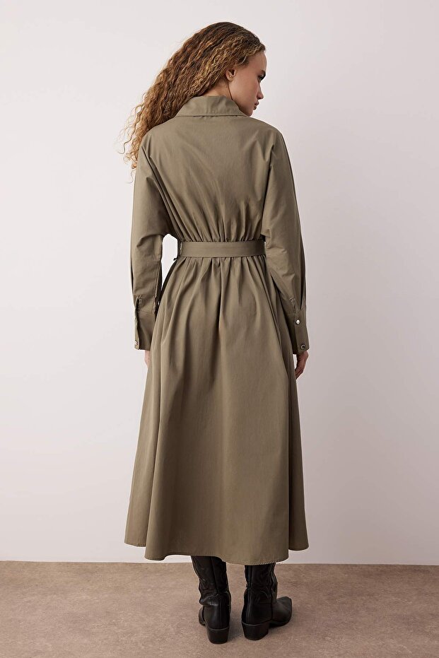 Haki Kuşaklı Midi Dokuma Elbise TWOAW26EL00338 - 4