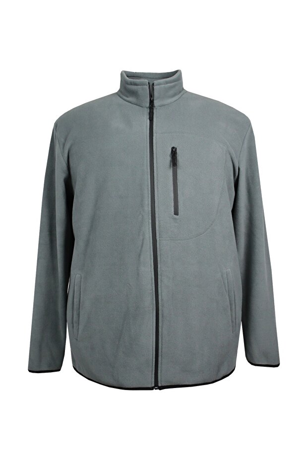 marufshop Büyük Beden Fermuarlı Polar Sweatshirt Gri