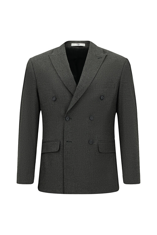 Regular Fit Patterned Lycra Double-Breasted Jacket - 1