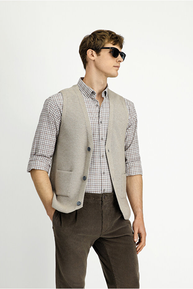 V Yaka Triko Yelek - 1