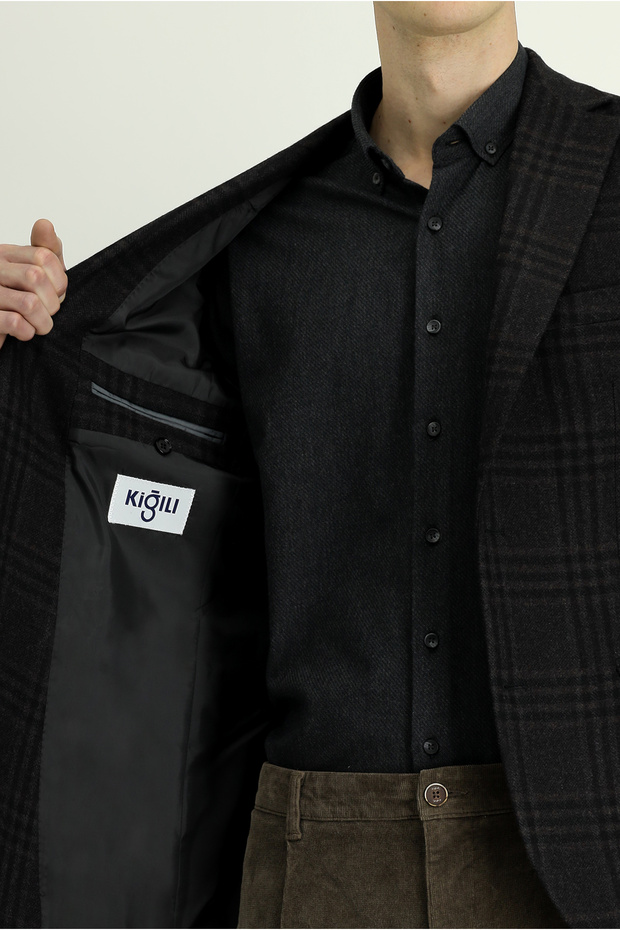 سترة صوفية منقوشة بقصة عادية - 5