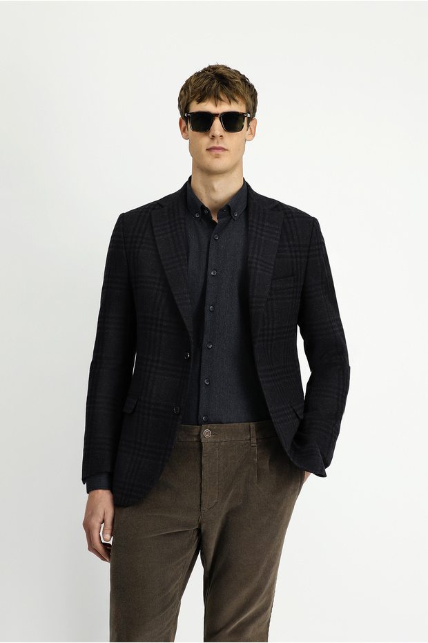 سترة صوفية منقوشة بقصة عادية - 1