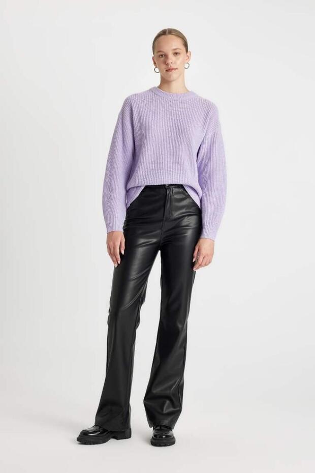 Regular Fit Bisiklet Yaka Selanik Kumaş Basic Düz Triko Kazak (25 WN) - 2