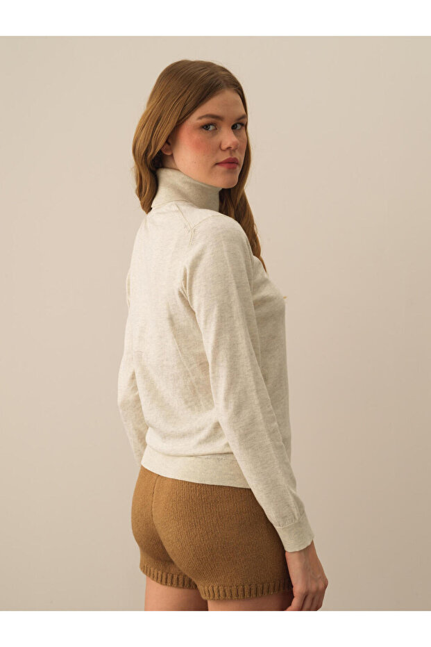 Kadın Ekru Regular Fit Basic Kazak - 3