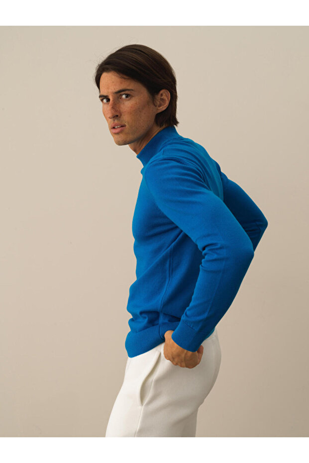 Erkek Mavi Regular Fit Basic Kazak - 4